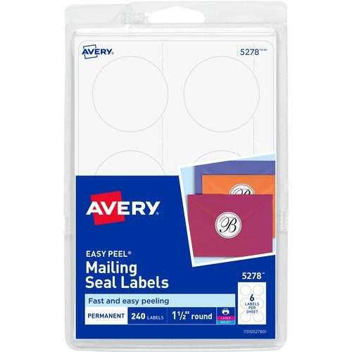 AVERY Avery AVE5278 Round Mailing Seals 1.5 in White 240 Pack