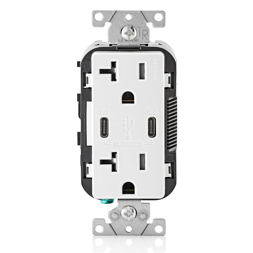 LEVITON LEVITON T5835-W Duplex Receptacle USB Type C Charger 20A Tamper Resistant