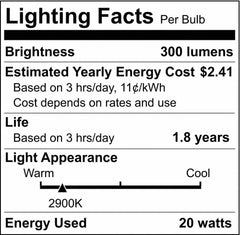 SATCO S3120 20W T3 Dimmable Halogen Light Bulb with Bi-Pin Base