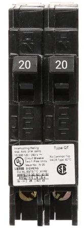 Siemens Q2020NC Two 20-Amp Single Pole 120-Volt Non-Current Limiting Circuit Breaker