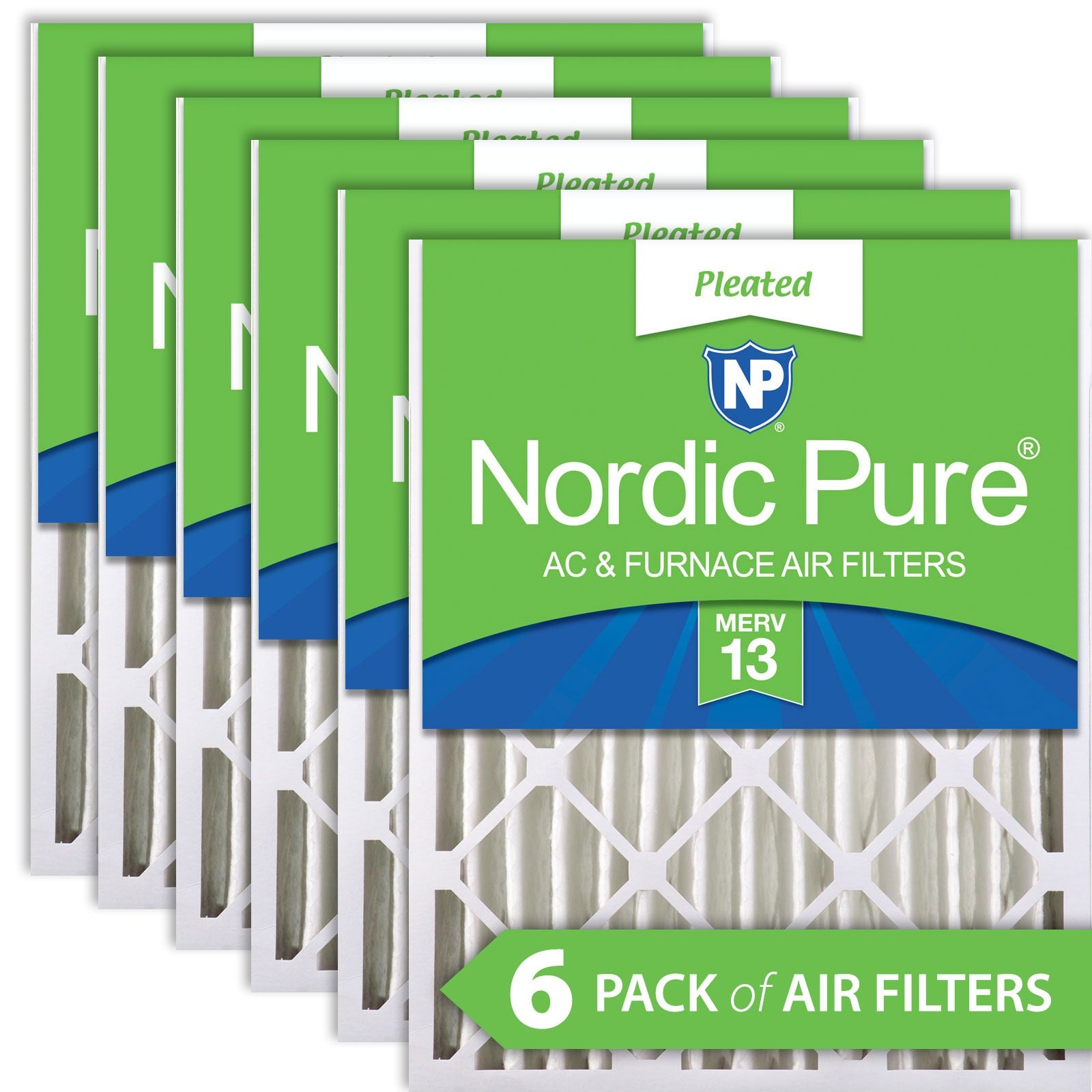 NORDIC PURE Nordic Pure 20x20x4M13-6 Pleated Merv 13 Air Filter 6 Pack