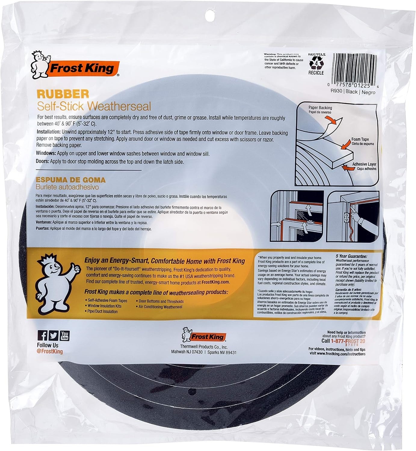 FROST KING Frost King R930H Sponge Rubber Foam Tape 1/2 in W x 9/16 in T (10 ft)