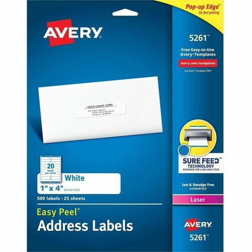 AVERY Avery AVE5261 White Laser Address Labels 1x4 in 500 Pack