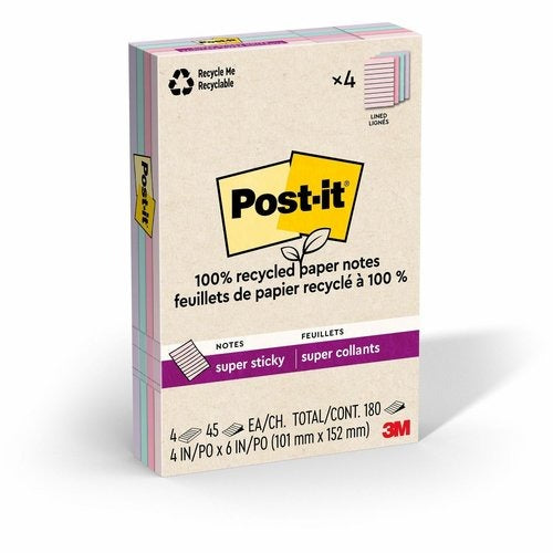 3M 3M MMM4621R4SSNRP Post-it Super Sticky Adhesive Note 4 x 6 (45 Sheets/Pad, 4 Pack)