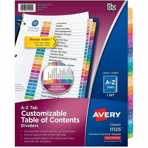 AVERY Avery AVE11125 Index Dividers A-z 26 Tab Set
