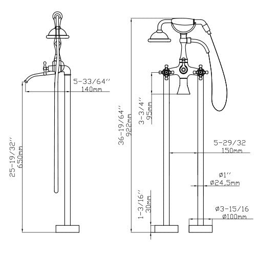 DAKOTA Dakota Plumbing Products DSF-00BTF04CR Vienna Tub Filler
