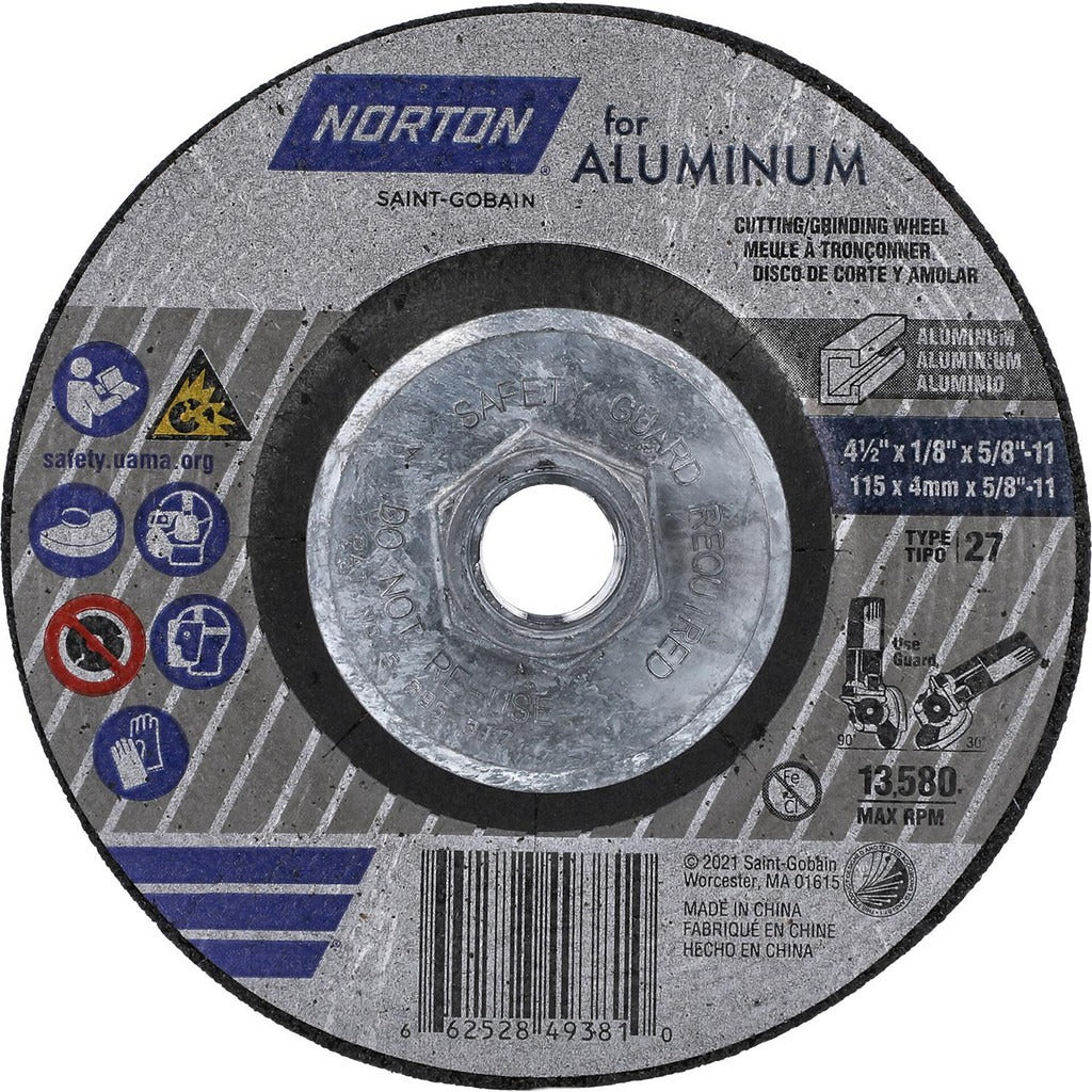 NORTON Norton 66252849381 Type 27 Grinding Wheel 4.5in 20 Grit