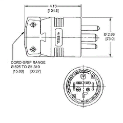 Hubbell HBL8451C 50 Amp 3-Phase 250 VAC 3-Pole 4-Wire NEMA 15-50P Black Nylon Straight Blade Plug