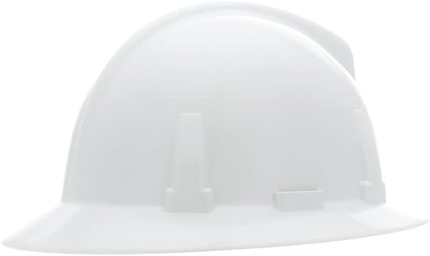 MSA 475393 Topgard Full Brim Safety Hard Hat Fas-Trac III Ratchet Suspension Non-Slotted Polycarbonate Shell Standard Size White