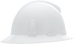 MSA 475393 Topgard Full Brim Safety Hard Hat Fas-Trac III Ratchet Suspension Non-Slotted Polycarbonate Shell Standard Size White