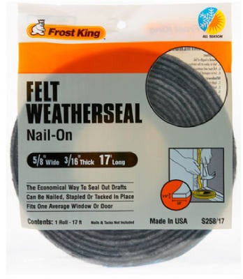FROST KING Thermwell S258/17H Felt Weather Strip 5/8x3/16 in 17 Ft