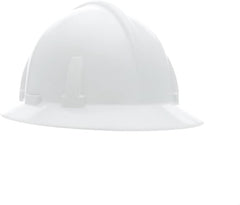 MSA 475393 Topgard Full Brim Safety Hard Hat Fas-Trac III Ratchet Suspension Non-Slotted Polycarbonate Shell Standard Size White