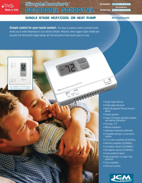 ICM CONTROLS SC2001N NON PROGRAMMABLE THERMOSTATS