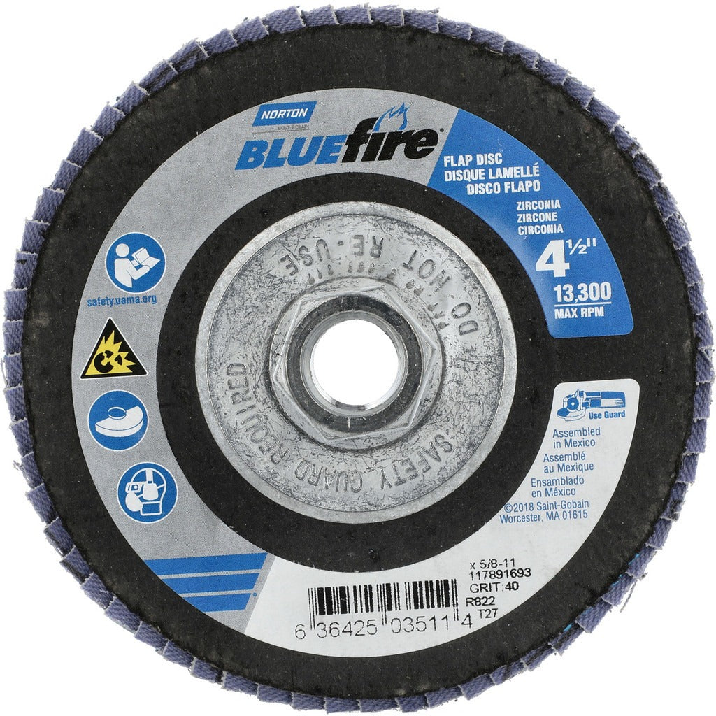NORTON Norton 63642503511 Flap Disc 40 Grit 4.5 in Type 27