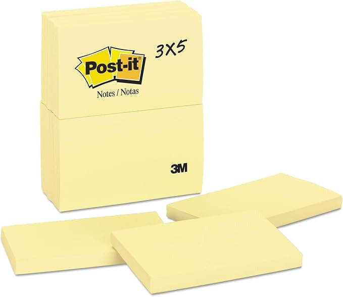 3M 3M MMM 655 Notes Original Notepads 3 x 5 (12/Pack) MMM655YW