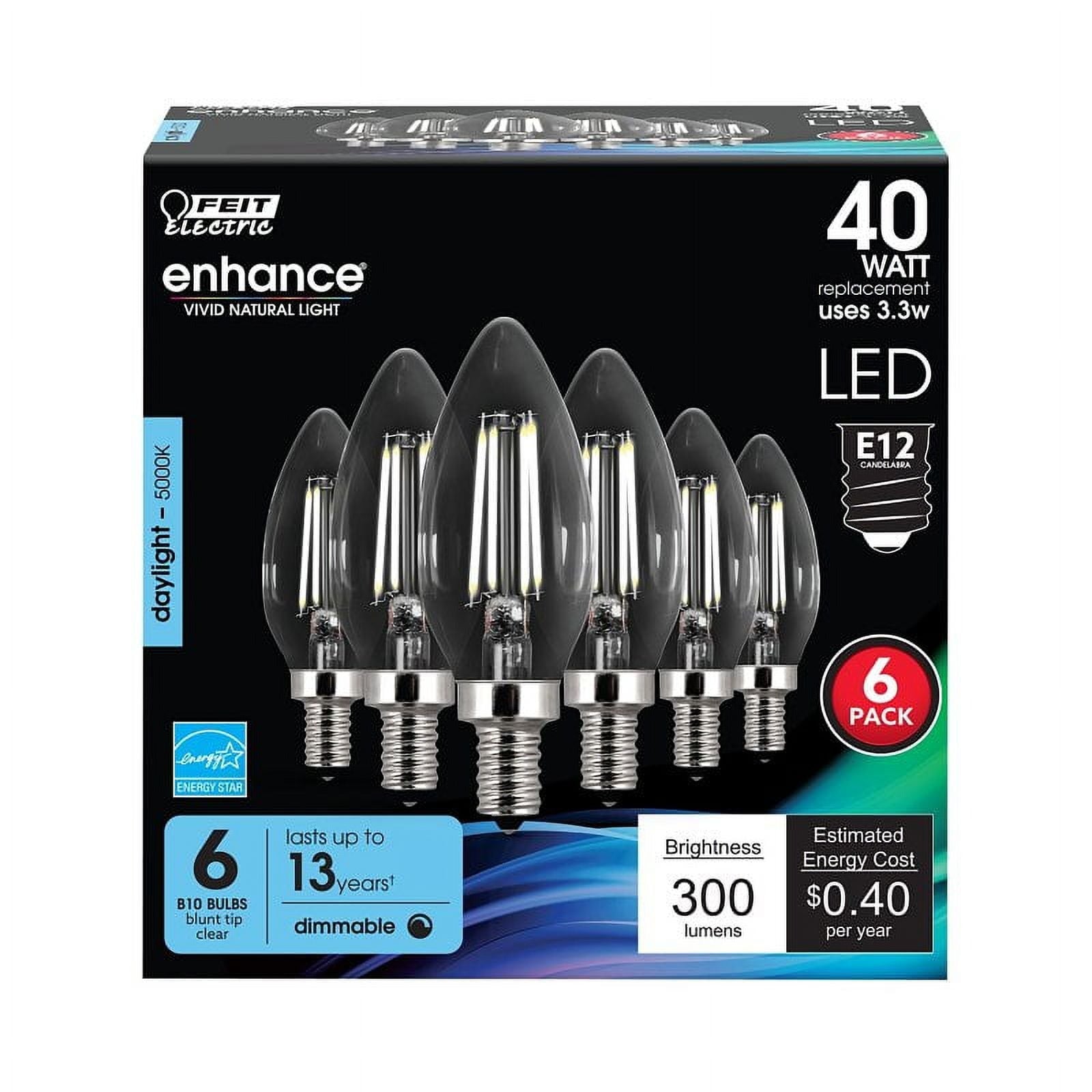 FEIT ELECTRIC Feit Electric CTC40/950CA/FIL/6 Led Bulb B10 3.3 W (Pack of 6) CTC40/950CA/FIL/6