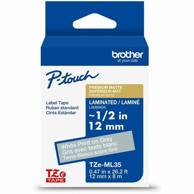BROTHER Brother BRTTZEML35G P-touch TZeML35 Premium Matte Laminated Label Tape 12mm x 8m (1 Pack) TZEML35G