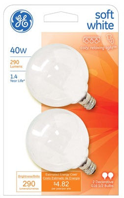 GE G E Lighting 44414 40W Globe Light Bulb White 2 Pack