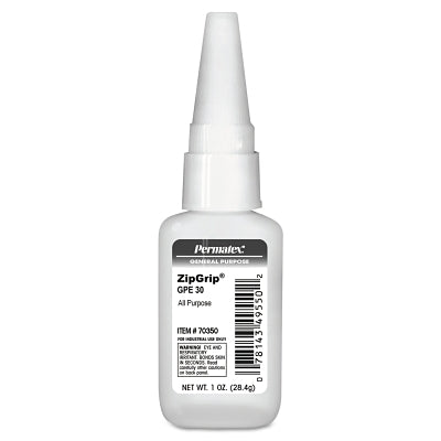 Permatex 70350 ZipGrip GPE 30 Cyanoacrylate Adhesive 1 oz Bottle Clear