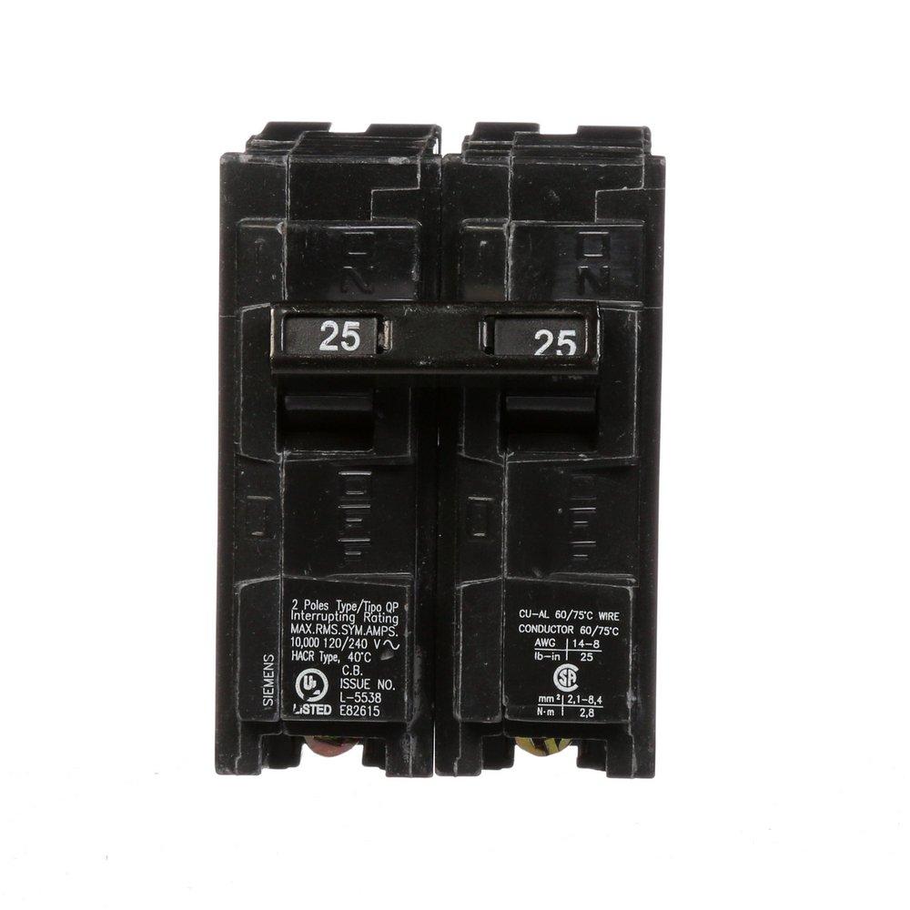 Siemens Q225 2-Pole 120/240 VAC 25 Amp 10 kA Plug-In Common Trip Circuit Breaker