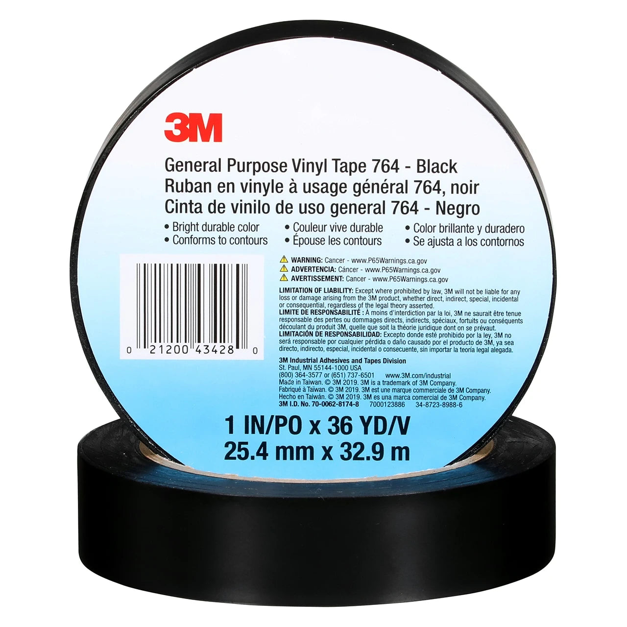 3M 3M 7000123886 General Purpose Vinyl Tape 764 5.0 mil (1 in x 36 yd, 36 per case)