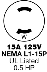 Hubbell HBL7506C 15 Amp 125 Volt 2-Pole 2-Wire NEMA L1-15R Black and White Locking Connector Body