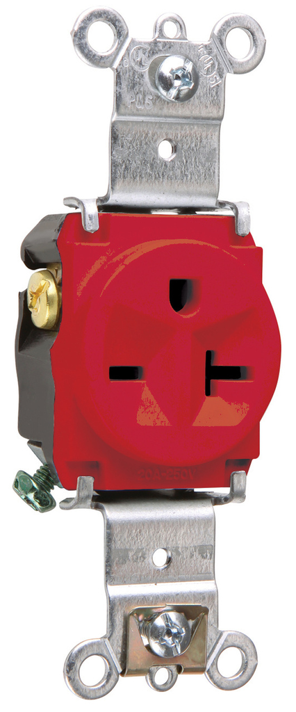 Pass & Seymour 5871RED Single Receptacle, 20A 250V, Back & Side Wired