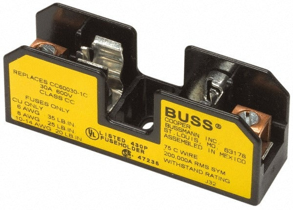 EATON Cooper Bussmann BG3013SQ 3-pole Din Rail Fuse Block 15A 600V