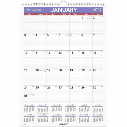 AT-A-GLANCE At-a-glance AAGPM228 Monthly Wall Calendar 12x17 in