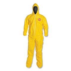 DuPont QC122SYL2X001200 Tychem 2000 Coverall, Serged Seams, Attached Hood and Socks, Elastic Wrists, Zipper Front, Storm Flap, Yellow, 2X-Large