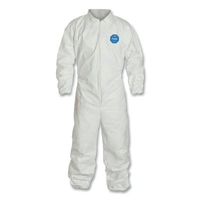 DuPont TY125SWH4X002500 Tyvek 400 Coverall, Serged Seams, Collar, Elastic Waist, Elastic Wrists and Ankles, Zipper Front White 4XL, VP