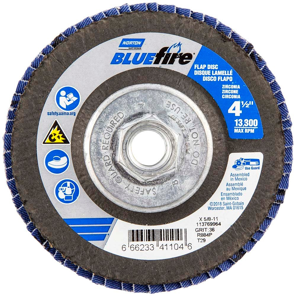 NORTON Norton 66623341104 Flap Disc 36 Grit 4-1/2 Inch Type 29