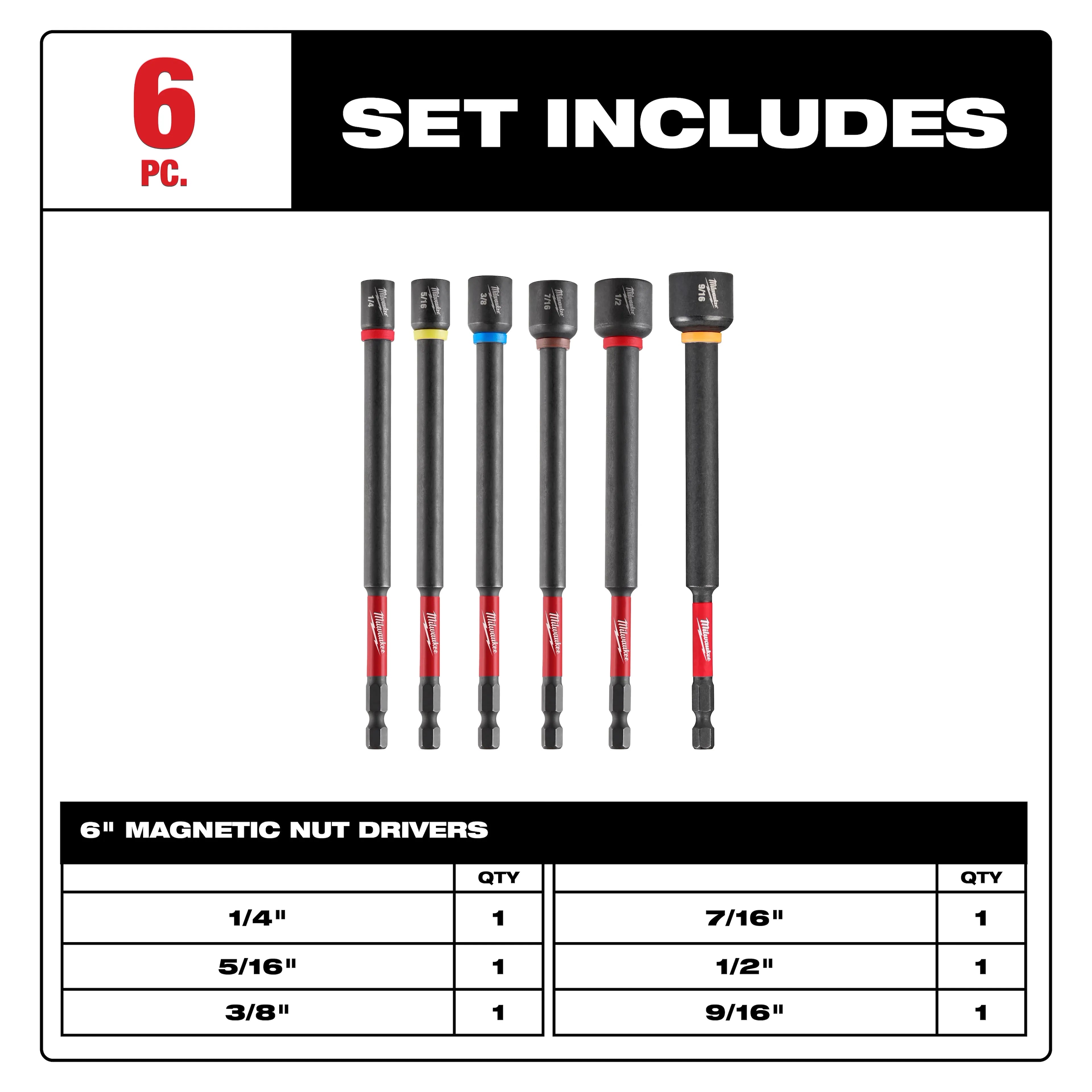 MILWAUKEE Milwaukee 49-66-4567 Shockwave Nut Driver Set 6in 6pc