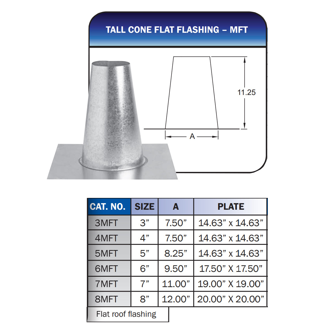 METAL-FAB Metal-Fab 3MFT Tall Cone Flat Flashing 3 in