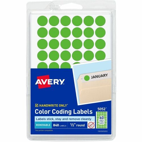 AVERY Avery AVE05052 Removable Neon Green Round Labels 840 Pack