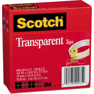 3M 3M MMM6002P3472 Scotch transparent tape 3/4 in x 72 yd 2 pack 600-2P34-72