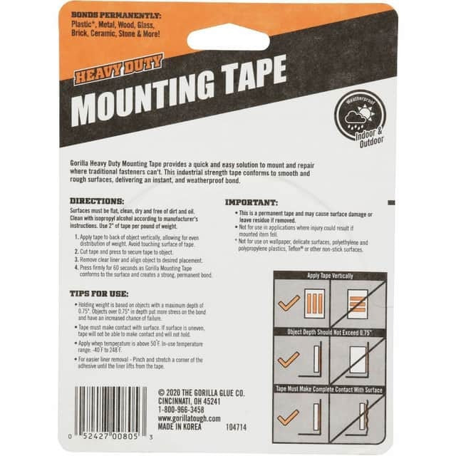 GORILLA Gorilla GOR102441 Heavy Duty Mounting Tape 1 in x 120 in (1 Each)