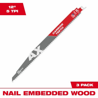 MILWAUKEE Milwaukee 48-00-5327 12 Inch 5 Tpi Carbide Recip Blade 3 Pack