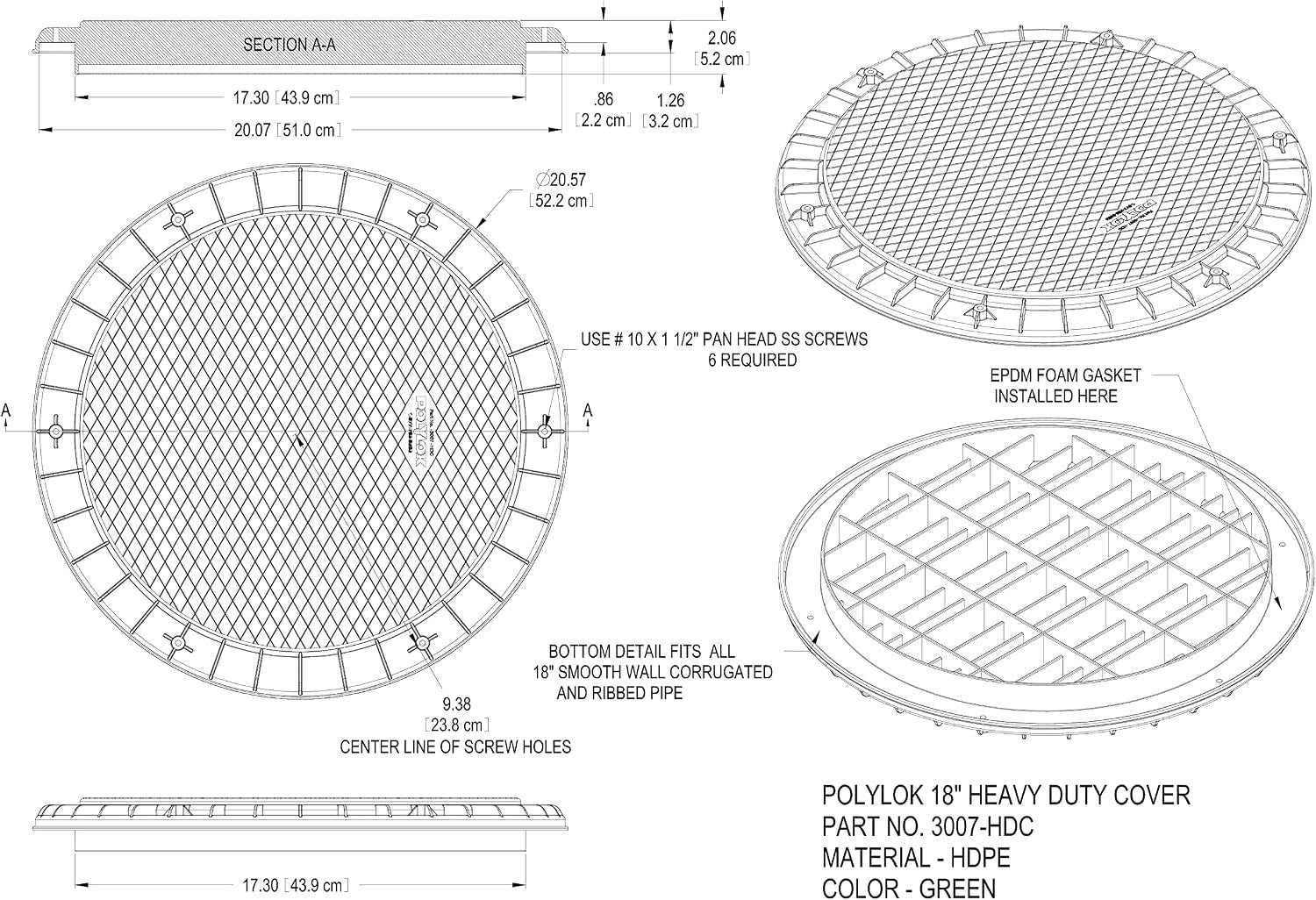 POLYLOK Polylok 3007-HDC Heavy Duty Cover Lid (18 inch)