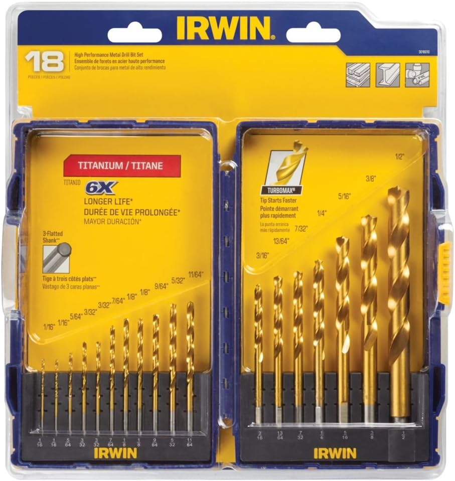 IRWIN Irwin 3018010 Jobber Length Drill Bit Set 18 Pc Hss Tin