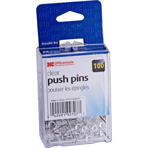OFFICEMATE Officemate OIC92707 Clear Pushpins 100 Count Steel Point