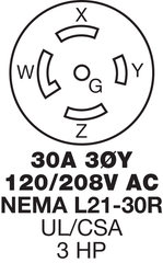 Hubbell HBL2813 30A 3PhY 120/208V AC Twist-Lock INSULGRIP Black & White Nylon Connector Body