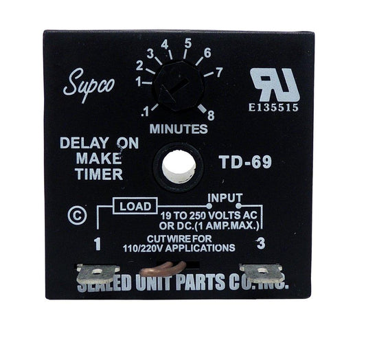 Supco TD69 19 to 250 VAC/VDC, 10 A Inrush, 6 Sec to 8 Min Delay-On-Make Timer