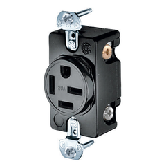 Hubbell HBL8420 20 Amp 250 Volt 3-Pole 4-Wire NEMA 15-20R Black Single Straight Blade Receptacle