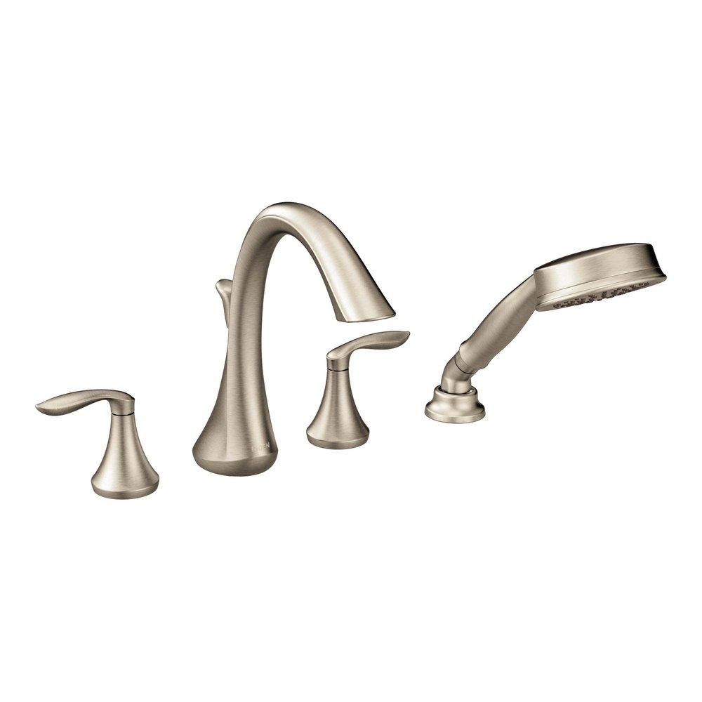 Moen T944BN Eva Two Handle Roman Tub Faucet Includes Hand Shower in Brushed Nickel