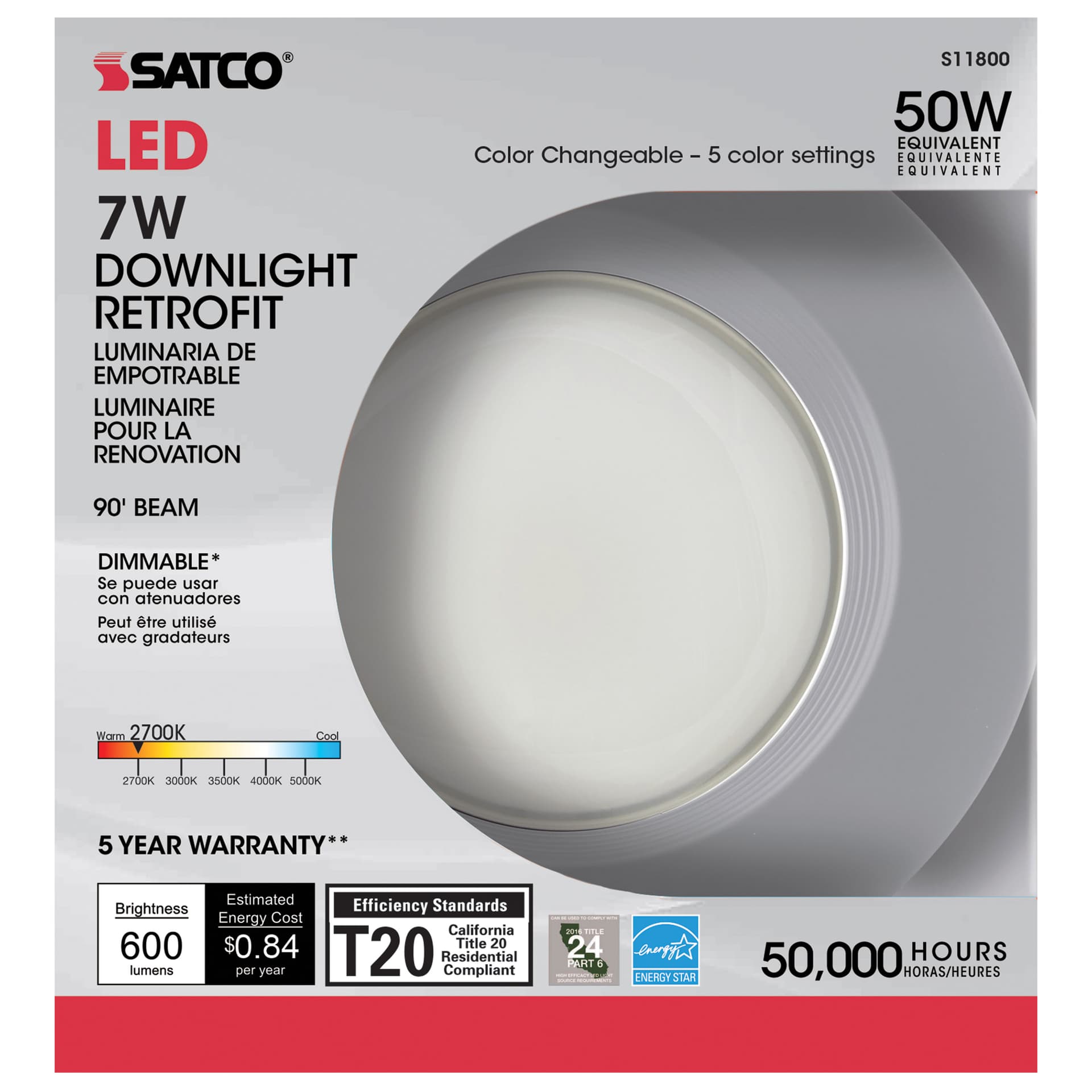 SATCO Satco S11800 LED Downlight Retrofit 7W 4 inches Adjustable CCT 120V REPLACEMENT S11800R1
