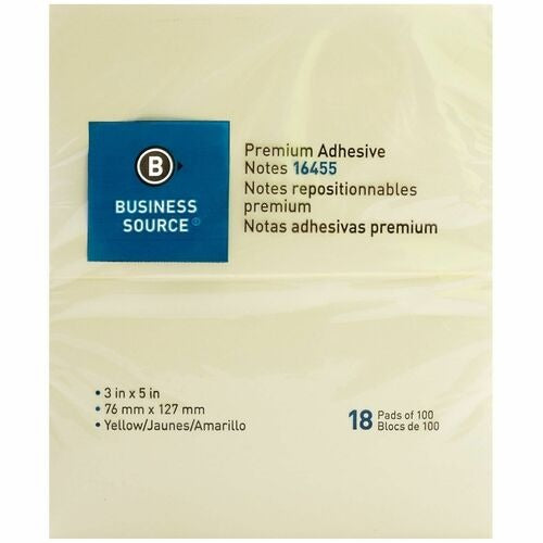 BUSINESS SOURCE Business Source BSN16455 Adhesive Notes 3x5 100 Sheets 18 Pack