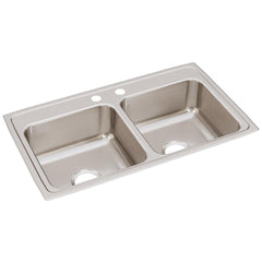 Elkay LR33192 Lustertone Classic Stainless Steel 33 x 19-1/2 x 7-5/8, Equal Double Bowl Drop-in Sink