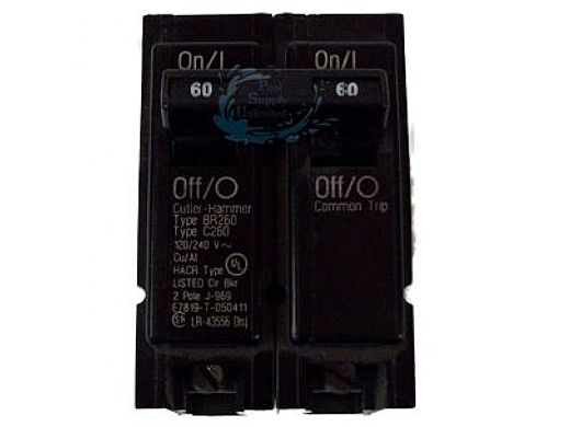 EATON BR260 Type BR Plug-On Circuit Breaker, 240 VAC, 60 Amp, 10 kAIC, 2-Pole