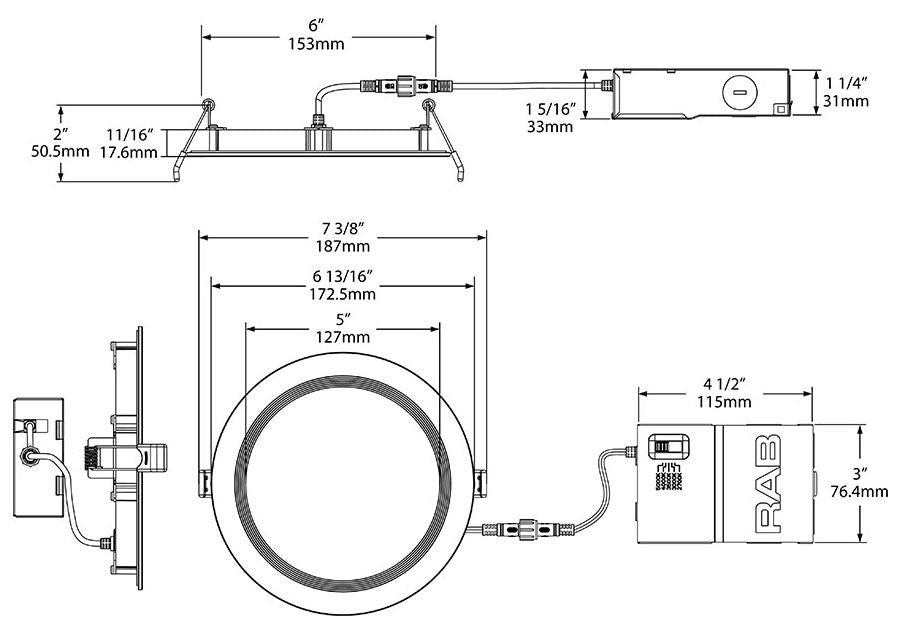 RAB Rab WFRL6R139FA120WB Edge-Lit Wafer CCT Field Adjustable 6 inches No Housing Required
